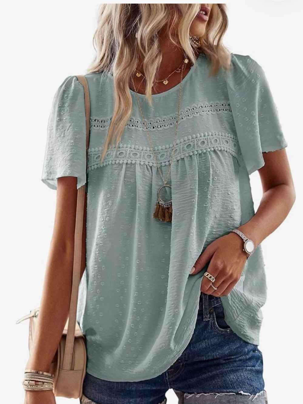 Women's Mint Green Embroidered Short Sleeve Top